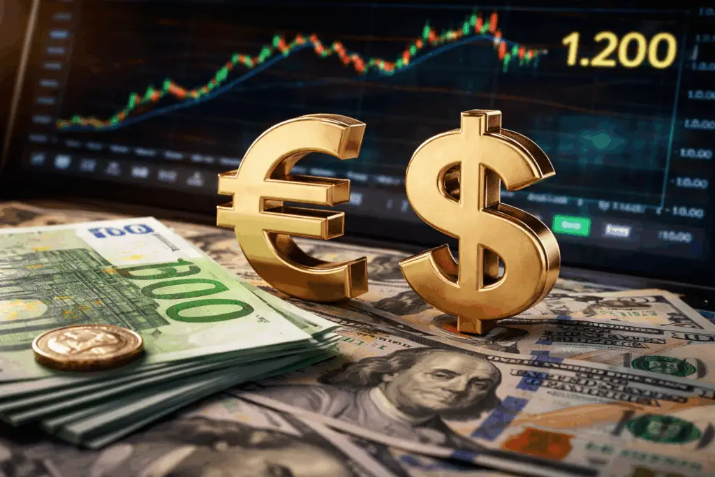 Graphique du taux de change EUR/USD montrant la hausse de l’euro face au dollar sur les marchés financiers en 2026