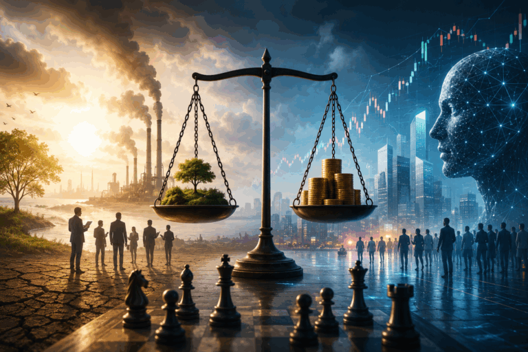 Paradoxe économique illustrant les défaillances de marché entre finance, intelligence artificielle, industrie et changement climatique