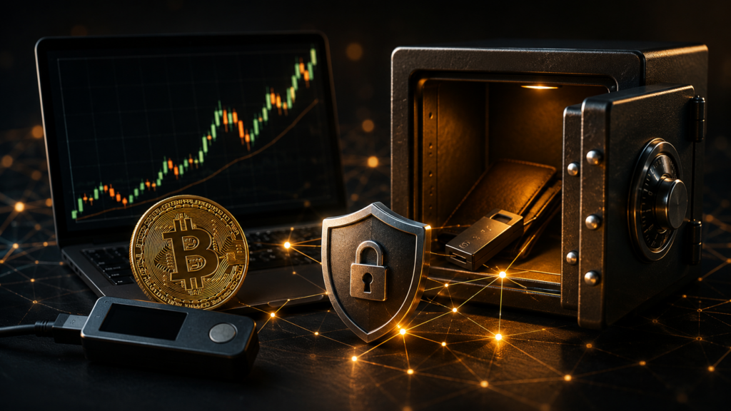 Bitcoin et wallet sécurisé avec coffre-fort pour protéger les cryptomonnaies et les clés privées