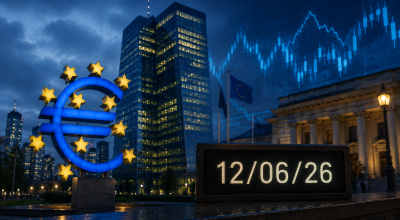 Siège financier européen avec symbole de l’euro et date du 12 juin 2026 dans un contexte de marchés sous tension