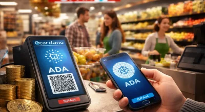 Paiement en cryptomonnaie ADA de Cardano dans un supermarché SPAR en Suisse via smartphone et QR code