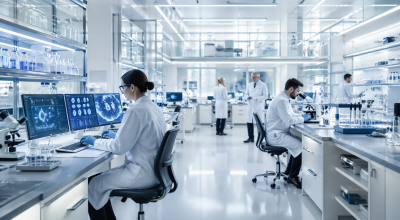 laboratoire médical moderne intelligence artificielle chercheurs ordinateurs recherche médicale ia diagnostic santé