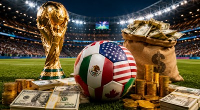 Coupe du Monde 2026 illustrant les revenus de la FIFA, les paris sportifs et l'économie mondiale du football.