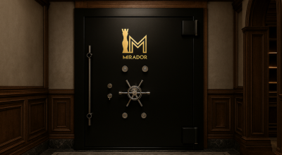 Porte de chambre forte rectangulaire renforcée avec le logo Mirador Genève SA en Suisse