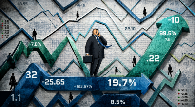 Illustration des marchés financiers avec graphiques boursiers en hausse et en baisse représentant la volatilité de la dette privée et des investissements alternatifs.
