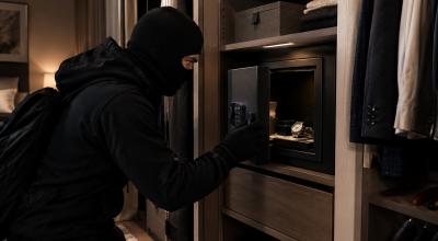 Coffre-fort à domicile dans un dressing face à un cambrioleur