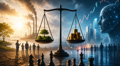 Paradoxe économique illustrant les défaillances de marché entre finance, intelligence artificielle, industrie et changement climatique