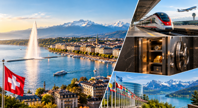 Coffre-fort privé à Genève avec vue sur le lac Léman, les Alpes et les transports suisses